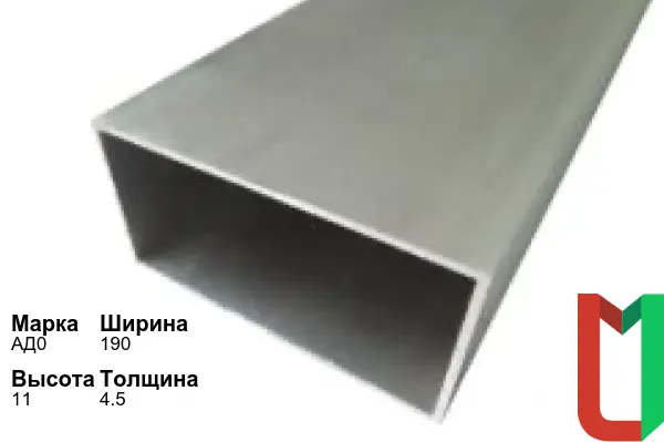 Алюминиевый профиль прямоугольный 190х11х4,5 мм АД0 оцинкованный