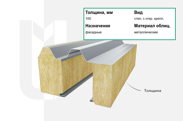 Сэндвич-панель стеновая с открытым креплением ТСП-Z 100х1200х14000 мм ГОСТ 32603-2012 с гладкой внутренней и наружной облицовкой с накаткой